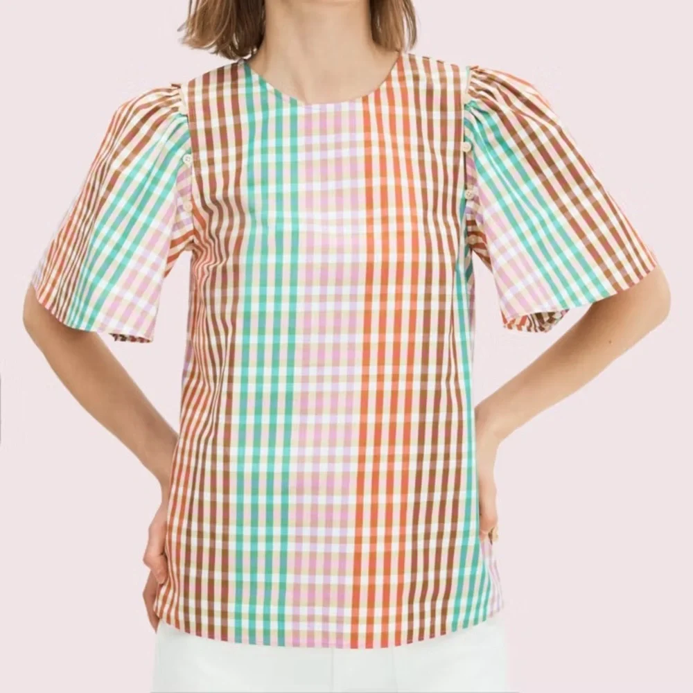 NEW Kate Spade Rainbow Plaid Top XXS